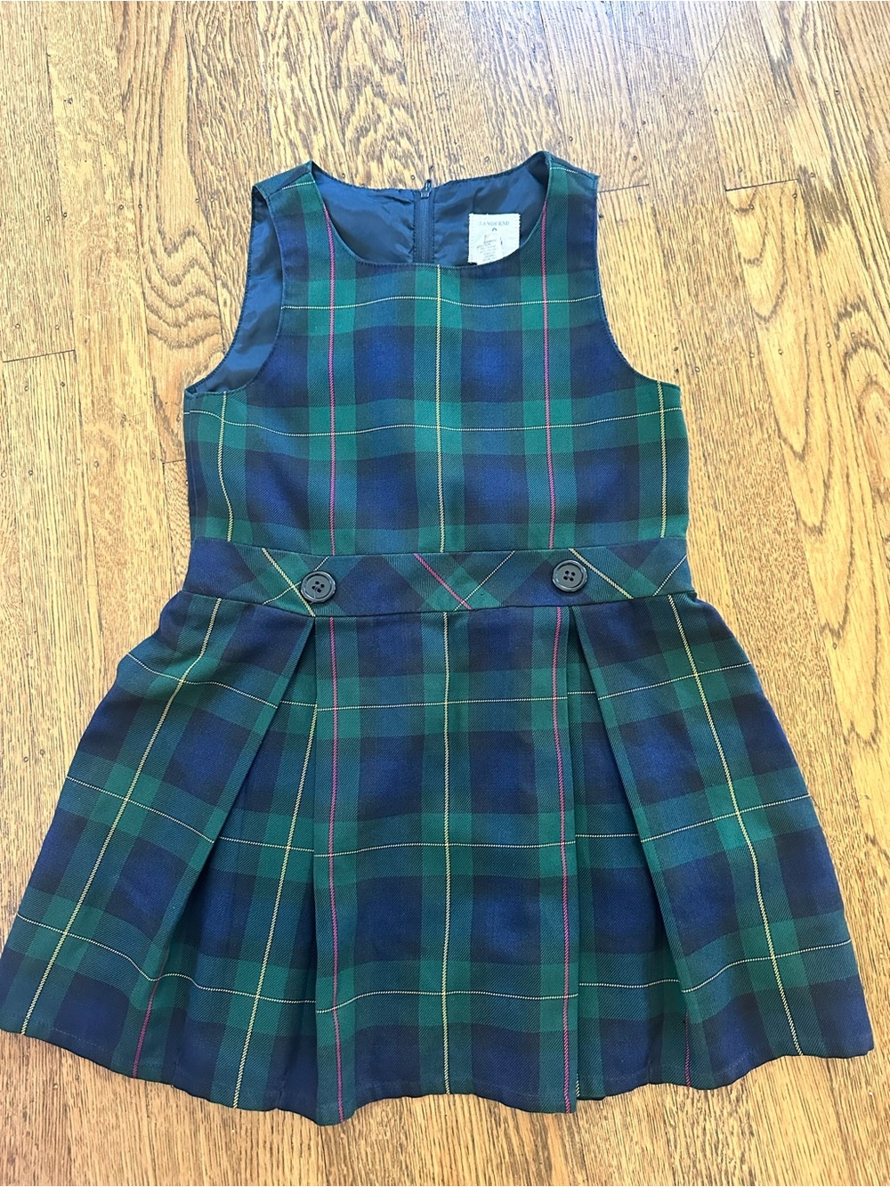 Girls Green and Navy Plaid Pleated Jumper Dress - Picture 4 of 5